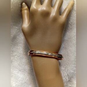 Two-Tone Rose Gold and Silver Toned Hinged Bangle Bracelet - Jewelry
